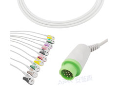 GE Healthcare A2043-EE0 Compatível 12 EKG Cabo Round-pin 10KΩ IEC Clipe